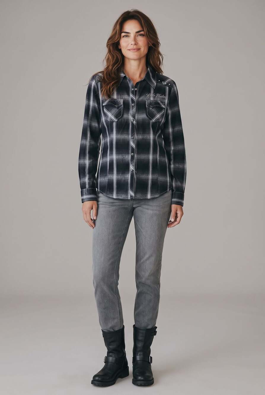 Harley-Davidson Plaid Rhinestone Embellished Western Snap Shirt (S)